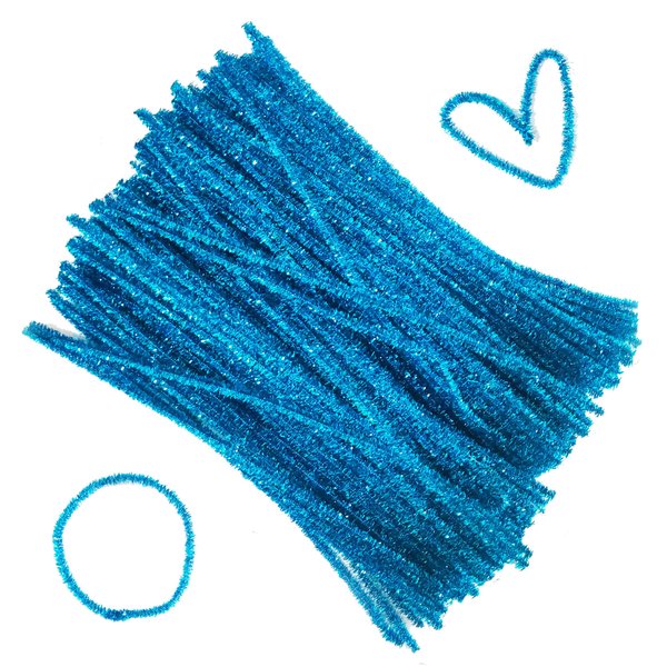 Carykon 200 PCS Glitter Tinsel Creative Arts Stems Pipe Cleaners-12 Inch (Light Blue)