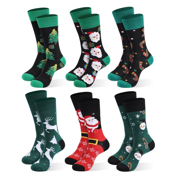Moonlight Manor Christmas Socks For Men, 6 Pack Mens Christmas Socks, Xmas Crew Socks US Size 6-13