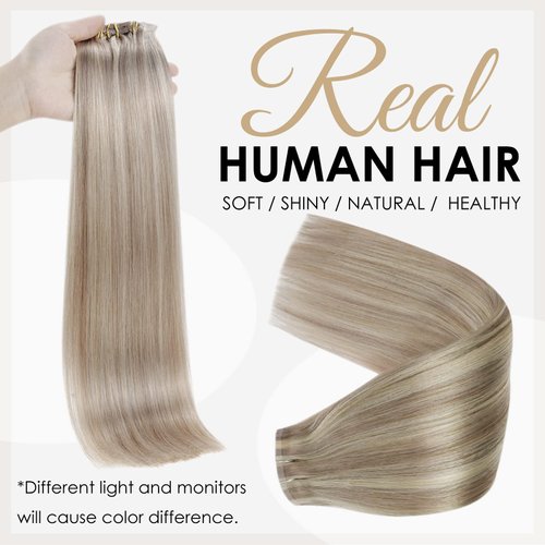 Full Shine Clip in Human Hair Extensions 8 Pieces 14 Inch Hair Blonde Clip in Extensions Human Hair 120 Gram Color 18 Ash Blonde and 613 Highlights Seamless Clip in Hair Extensions Straight