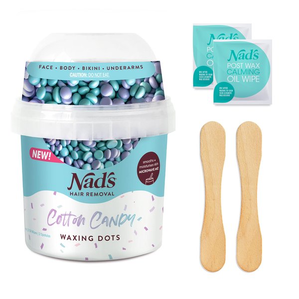 Nad's Hair Removal Waxing Dots - Cotton Candy Hard Wax Beads Kit - For Women - Microwaveable No-Strip Formula - Face, Body, Bikini, Underarms