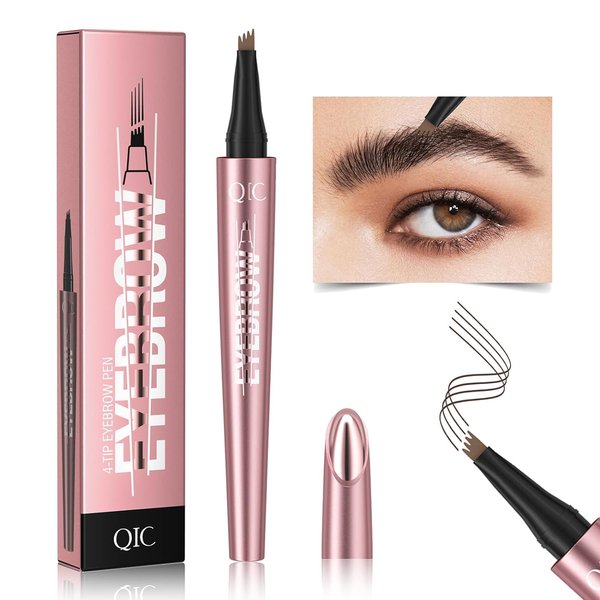 Eyebrow Tattoo Pencil, 2024 New Magic Eyebrow Pencil,4 Fork Tip 3D Microblading Waterproof Eyebrow Pencil, Natural Makeup Fine Stroke Magic Eyebrow Pencil with 4 Micro-Fork Tip for women (Light Brown)
