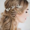 Unicra Silver Bride Wedding Hair Pins Pearl Bridal Hair Pieces Flower Hair Accessories Rhinestone Prom Hair Clips for Women and Girls (Pack of 3)