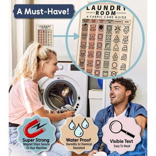 Laundry Symbols Guide Magnet - Laundry Magnets for Washing Machine - 6"x8" Helpful Laundry Magnets for Washing Machine, Laundry Guide Magnet for Home, Washing Machine Magnet Laundry Symbols Wall Art