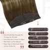 Fshine Hair Extensions Balayage Warm Brown to Honey Blonde 12 Inch 70g Human Hair Extensions Wire Invisible Hairpiece Natural Wire Extensions Secret Fish Line