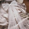 Earent Bridal Hair Bow Veil with Pearl White Wedding Hair Piece Bows Tulle Hair Clip Bachelorette Party Hair Accessories Bride Shower Gift for Women Girls (A-White 1)