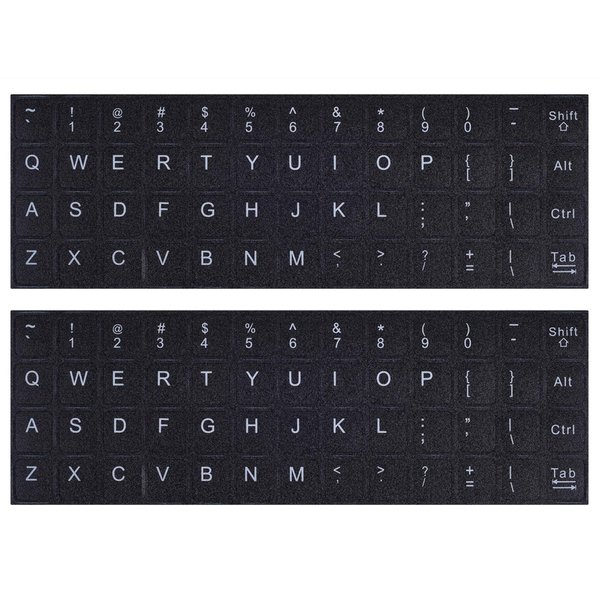 2PCS English Keyboard Stickers, Universal Keyboard Letters Replacement Sticker White Font on Black Background for Computer Laptop Notebook Desktop, Matte English Keyboard Alphabet Stickers