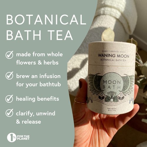 Moon Bath Botanical Bath Tea | Waning Moon Herbal Ayurvedic Bath Tea Soak for Detox & Release w/Peppermint, Rosemary & Helichrysum for 2 Baths & Organic Body Care for Lunar Alignment | Made in USA