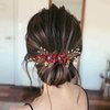 Bridal Hair Combs, Wedding Hair Comb Set Crystal Flower Hair Clips Bride Bridesmaid Hair Sides Comb Rhinestone Barrettes, Pearl Flower Hair Pins Hair Accessories for Women Girls (Wine Red)