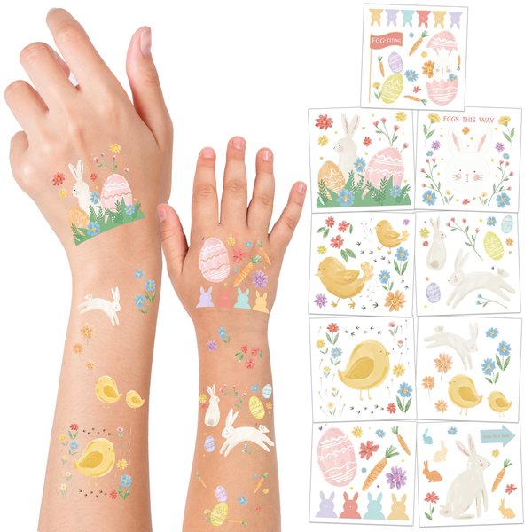Cheerland 108 pcs Easter Bunny and Chick Pastels Temporary Tattoos Body Sticker for Kids Spring Party Favor Supplies
