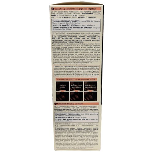 PHYTO Phytocolor Permanent Hair Color, 5 Light Brown, with Botanical Pigments, 100% Grey Hair Coverage, Ammonia-free, PPD-free, Resorcin-free, 0.42 oz.