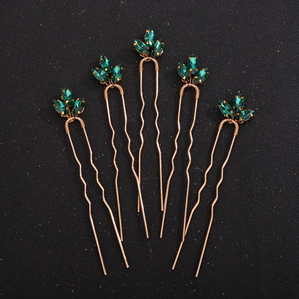 Teyglen 5pcs Crystal Bride Wedding Hair Pins Bridal Rhinestone Hair Piece Wedding Hair Accessories for Bride Sparkly Blue Red Green Crystal Hair Clips Pins for Women Girls Party Prom (Peacock Green)