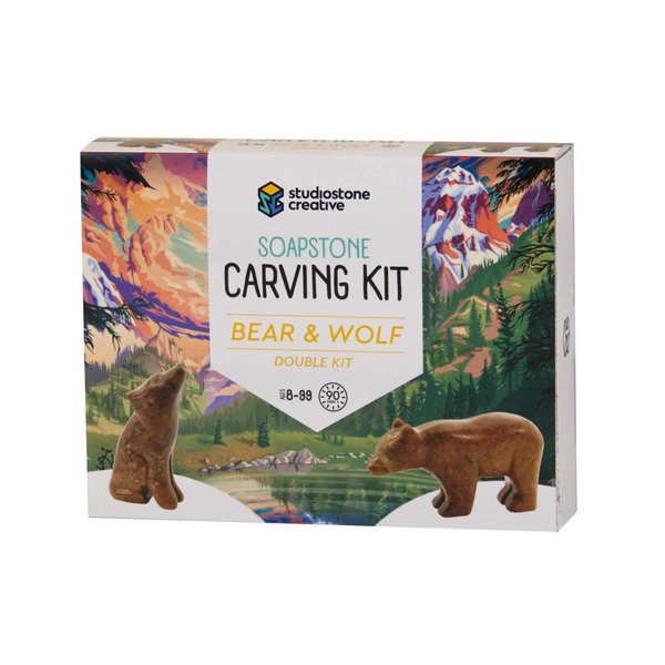 STUDIOSTONE CREATIVE DIY Arts & Crafts Carving Kit Kids Adults Bear & Wolf Sculpture Soapstone
