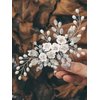 Kesvb Flower Bride Wedding Hair Comb Silver Pearl Bridal Side Comb Crystal Hair Piece Leaf Hair Accessories for Women and Girls