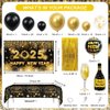 AIBIIN 78Pcs Black and Gold New Years Decorations 2025 Happy New Year Decorations Kit New Year Banner, New Year Balloon Arch and Gold Foil Fringe Curtain for 2025 New Years Eve Party Supplies