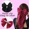 Telont 2PCS Silky Satin Hair Bows for Women Long Tail Ribbon Hair Accessories Bounce Metal Hair Clips Barrette Big Hair Bow for Girls Teens Toddlers(Wine red+Black)