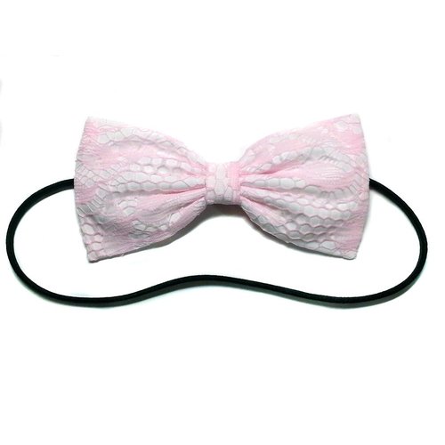 Pastel Pink Lace Hair Bow- Baby Pink, Lolita, Light Pink- For Girls, for Teens, for Women (Headband)