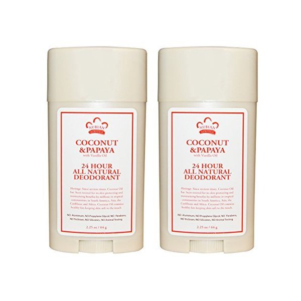 Nubian Heritage 24-Hour Natural Deodorant (Coconut & Papaya), With Coconut Oil, Papaya Extract, Shea Butter & Grapefruit Seed Extract, 2.25 oz (Pack of 2)