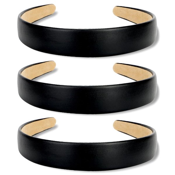 Atoden Leather Headbands for Women Black Headband Non Slip 3 Pcs Thin Headbands Head Bands for Women's Hair Fashion Headband Hair Bands Headpiece Hair Hoop Hair Accessories for Women Girls Diademas