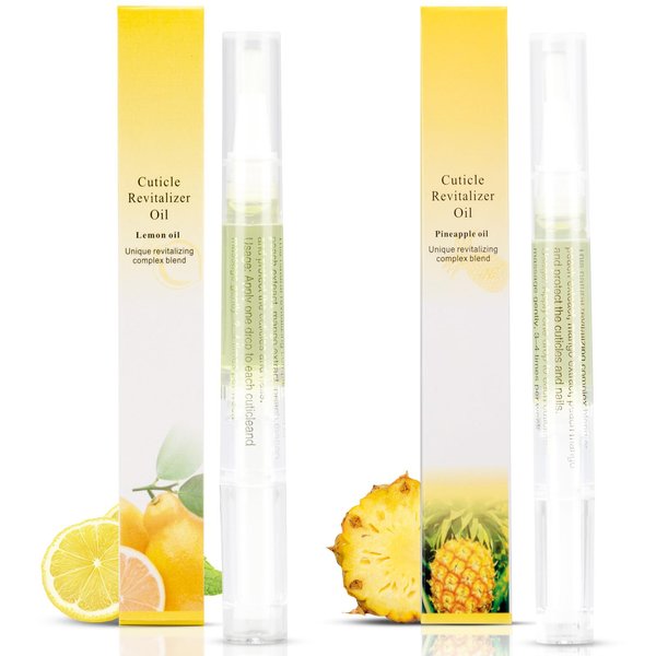 Meschett 2PCS Cuticle Oil Pens for Nail Care,Cuticle Revitalizer Oil Pen with Soft Brush,Cuticle Oil to Prevent Nail Cracking and Dry (Pineapple & Lemon Flavor)