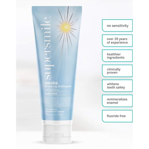 Supersmile Professional Awake Whitening Toothpaste for your Morning Routine - Clinically Proven to Whiten Teeth Up to 6 Shades (Zesty Mint, 4.2 Oz)