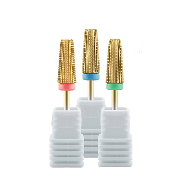3Pcs Gold Carbide 5 in 1 Nail Drill Bit Set,Drill Bits for Nail,Carbide Nail Drill Bits,3/32 Inch Nail Bits for Nail Drill,Two Way Rotate Use for Both Left and Right Handed(F,M,C)
