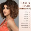 Fancy Hair Short Kinky Curly Wigs Ombre Brown Side Part Afro Wigs for Black Women Synthetic Yanky Twist Out Wig Natural Hairstyle for Daily Use (1B/30)