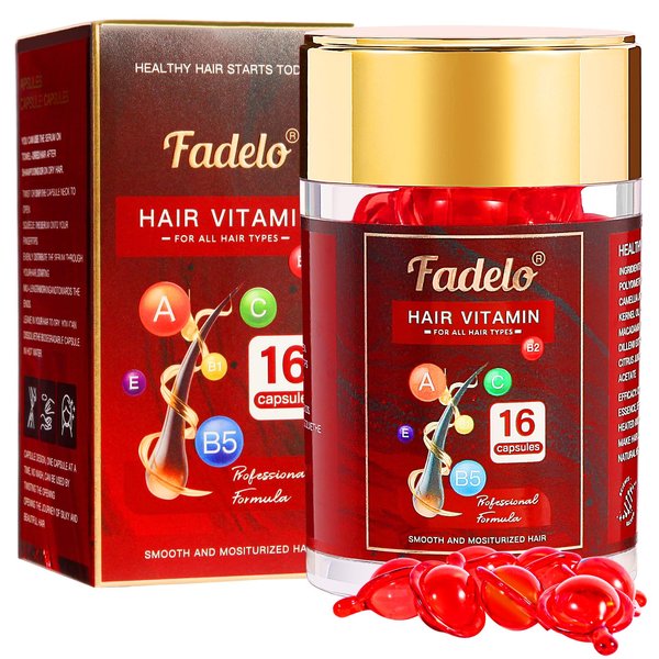 Fadelo Hair Vitamins Capsule - Rich in Vitamin A C E and Pro B5 - No Rinse Serum for Frizzy and Dry Damaged Hair - Enhanced Argan/Macadamia/Avocado Oils