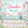 Oneder the Sea 1st Birthday Girl Decorations, Under the Sea Ocean Animal Birthday Party Supplies, Oneder the Sea Backdrop Happy Birthday Banner High Chair Banner Cupcake Cake Topper Printed Balloons