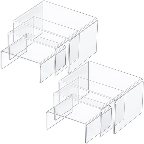 Chuangdi 2 Sets Acrylic Display Risers, Jewelry Display Riser Shelf Showcase Fixtures (Clear, Medium Set)