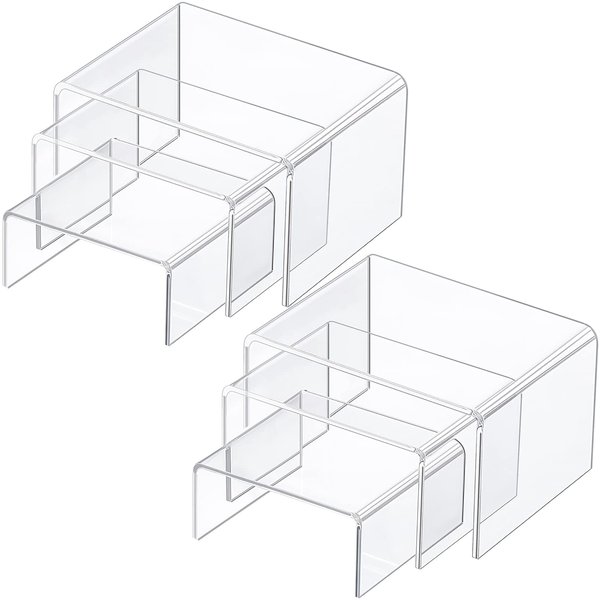 Chuangdi 2 Sets Acrylic Display Risers, Jewelry Display Riser Shelf Showcase Fixtures (Clear, Medium Set)