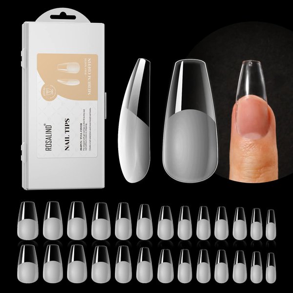 ROSALIND Half Matte Medium Coffin Fake Nail Tips, 264PCS Press on Nails Coffin Full Cover Medium False Nail Tips DIY Manicure Salon Artificial Extension Nails(One-Sided No File)