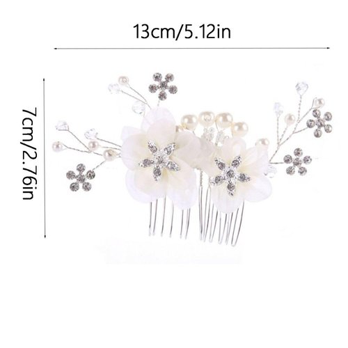 Flower Bride Wedding Hair Comb, 2PCS Pearl Bridal Hair Clip Hair Piece, Flower Hair Ornament Side Clip Pearl Crystal Hairpin Hair Accessories for Women Girls