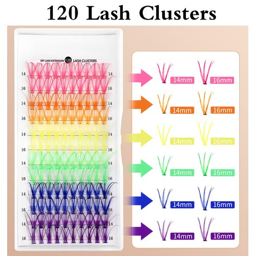 Colored Lash Clusters, Heasy Colored Lash Extensions Individual Lashes D Curl DIY Eyelash Extension Wispy 14mm 16mm Mixed 6 Colorful Cluster Lashes Pack