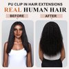 Deep Curly Clip in Hair Extensions Real Human Hair Clip ins 100% Brazilian Virgin Hair PU Seamless Clip in Hair Extensions Human Hair Natural Black Hair for Women 120 Gram 6 Pcs 18 Inch