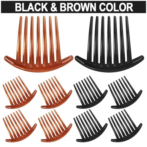 24 PCS 7 Tooth French Twist Comb Plastic Hair Clip Hair Side Combs Hair Accessory for Women Girls (Black and Brown)