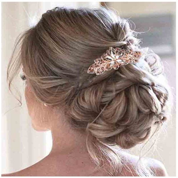 Yheakne Crystal Wedding Hair Clip Barrette Gold Rhinestone Hair Barrette Bling Bridal Headpieces Decorative Head Clip Headwear Crystal Hair Clip Bride Hair Accessories for Women and Girls (Champagne)