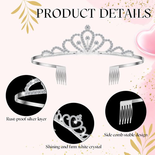 Yuefunny 24 Pcs Crystal Tiara Headbands for Women Princess Headband Girls Crown with Combs Crown Headband for Pageant Bridal Prom Party Gifts (Silver,Modern)