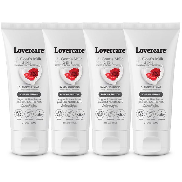 Lover's Care 4-PACK Goat Milk Body Lotion for Dry Skin 2 oz (60 ml) Rose Hip Seed Oil 4-PACK