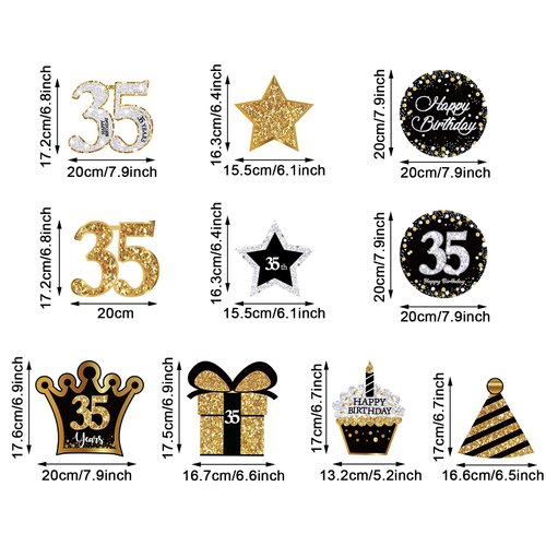 35th Birthday Party Foil Swirls Decorations Birthday Hanging Swirls Ceiling Glitter Celebration 35th Hanging Swirls Cutouts Decorations Ornaments for Men Women 35 Years Old Party Supplies, 30 Pcs