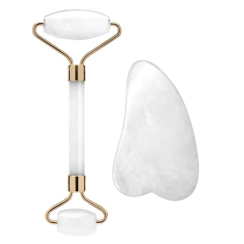 Brookstone Face Skin Care Roller: Dual-Sided Premium Rose Quartz Face Roller Massager - Skin Care Tool for Facial Massage, Gua Sha, Relaxation, Anti Age Jade Roller - Lymphatic Drain Massage (White)