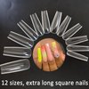 240pc XL Clear Square Acrylic Nail Art Tips Full Cover Extra Long Square Curve Fake Nails 10 Size with Case for Gel Nail Extension Fingernails Designs (XL Square)