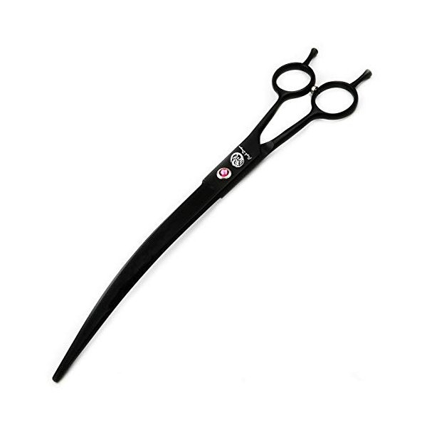 Purple Dragon 9.0 inch Twin Tails Downward Curved Blade Pet Grooming Scissors Dog Hair Cutting Shears with Bag for Professional Left Handed or Right Hand Pet Grooomer (Black Downward Curved)
