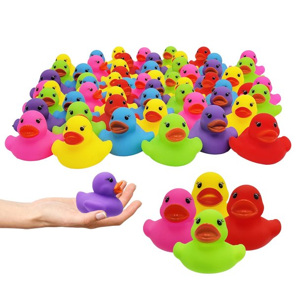 The Dreidel Company Classic Rubber Duck Toy Duckies for Kids, Six Solid Colors, Bath Birthday Gifts Baby Showers Classroom Summer Beach and Pool Activity, 2" (200-Pack)
