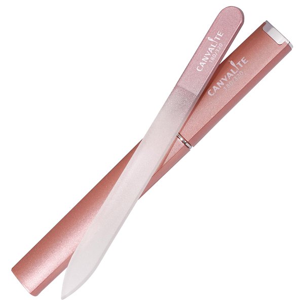CANVALITE Glass Nail File for Natural Nails Double Sided 180/320 Grit Crystal Nail Files with Case Glass Fingernail File Stocking Stuffers for Women Girls Gifts, Rose Gold