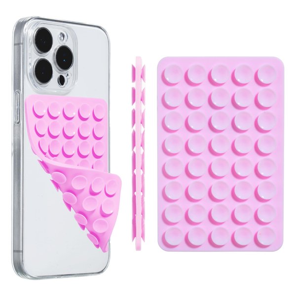 PEUKANU Silicone Suction Cup Phone Mount Sticky Phone Grip Backside Sucker for iPhone Android Hippers Grippy Strong Phone Case Accessory Stuff Mirror Stick On (1PCS Light Pink)