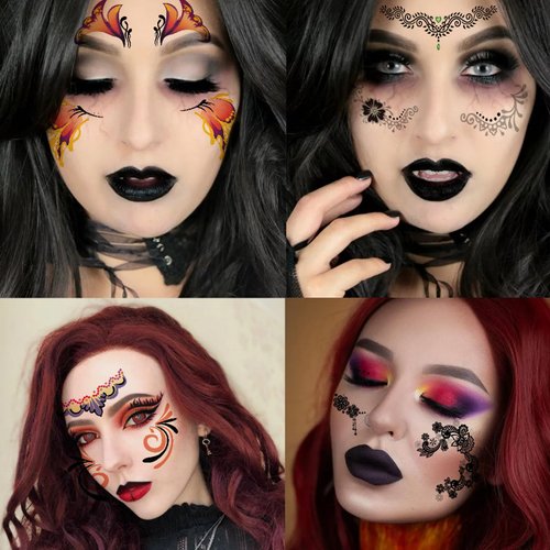 Halloween Face Eye Makeup Temporary Tattoos Stickers Women Exquisite Face Eye Decals Props Waterproof Festival Party Christmas Masquerade Holiday Accessories Supplies