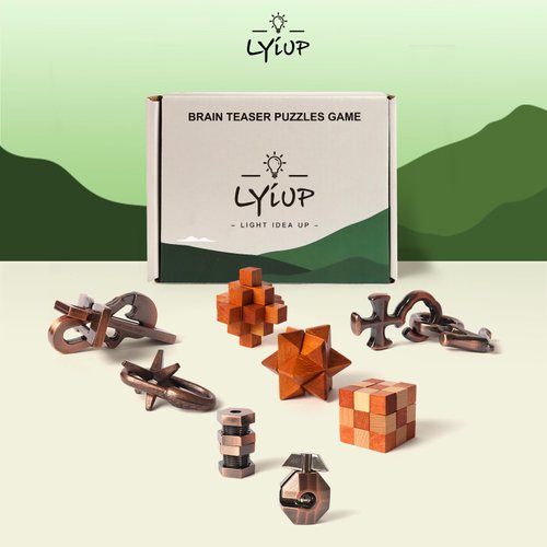 8pcs Puzzles Toys Wooden and Metal Brain Teaser Puzzles Game for Adults Kids Unlock Interlocking Puzzle IQ Education Puzzle Gift