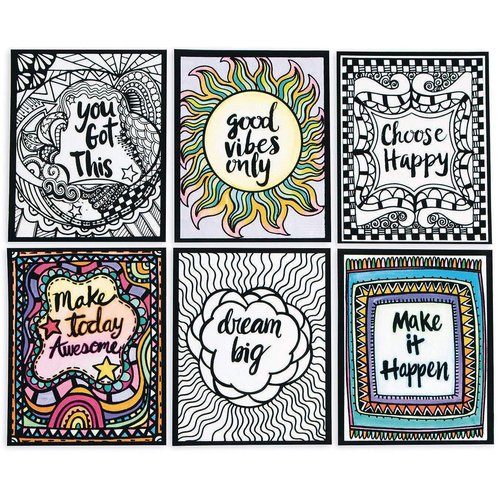 S&S Worldwide Think Positive Velvet Art Posters, 4 each of 6 Designs, Inspirational Quotes - Dream Big, Good Vibes Only & More, Color With Markers or Colored Pencils, 8" x 10" Cardstock, Pack of 24.