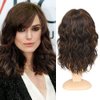 WIGNEE Natural Wave Wigs with Bangs Ombre Brown Curly Bob Wig for Black Women Mixed Brown Hightlights Wig for Women Shoulder Length Wavy Synthetic Wigs(14 Inch)