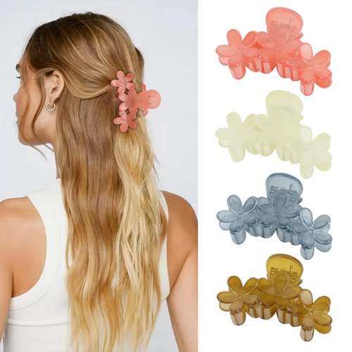 Amariver 4PCS Flower Hair Claw Clips for Women Middle Flower Hair Clips Non-slip Cute Claw Clips Flower Hair Clip for Thick Thin Hair Strong Hold Hair Claws Hair Accessories for Women Girls